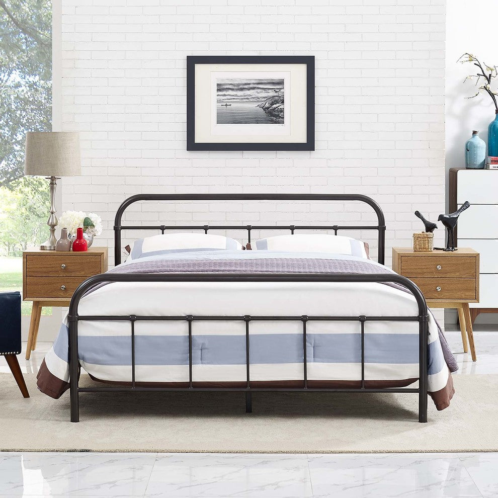 Modway Maisie Queen Stainless Steel Bed Frame, Brown