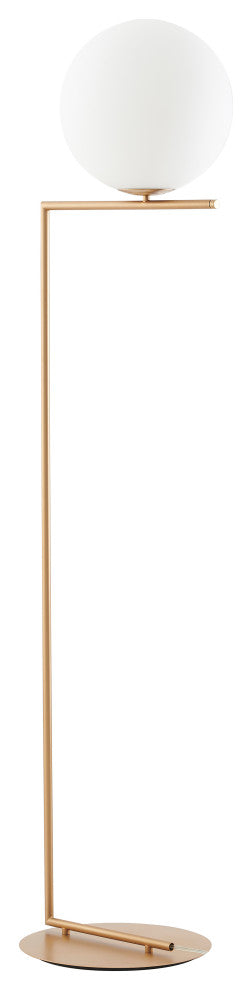 Milk White Glass Globe Floor Lamp, Brass