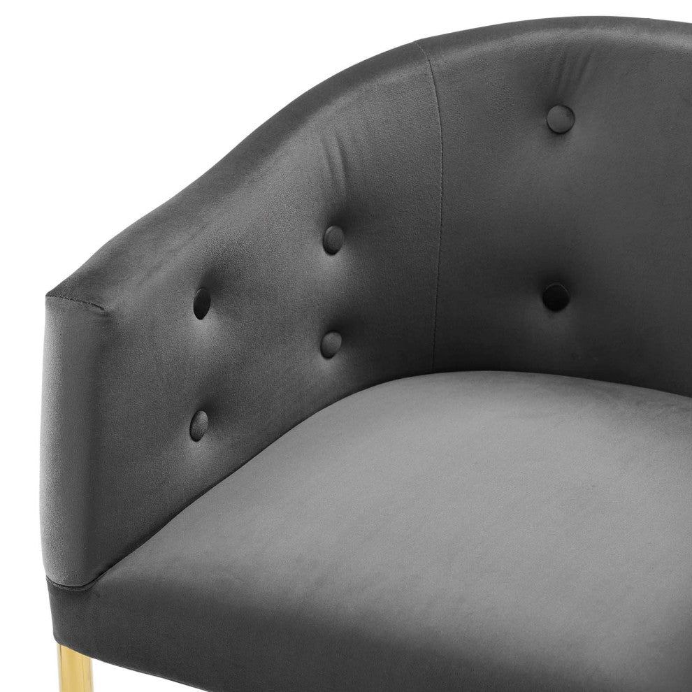 Tufted Bar Stool Chair Barstool, Set of 2, Velvet, Dark Gray, Pub Cafe Bistro