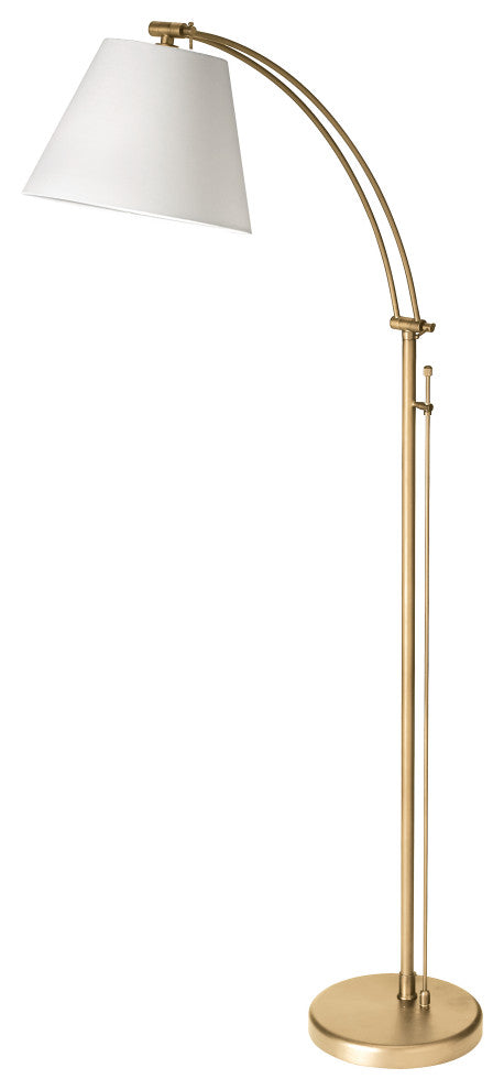 Modern Floor Lamp With White Fabric, Aged Brass