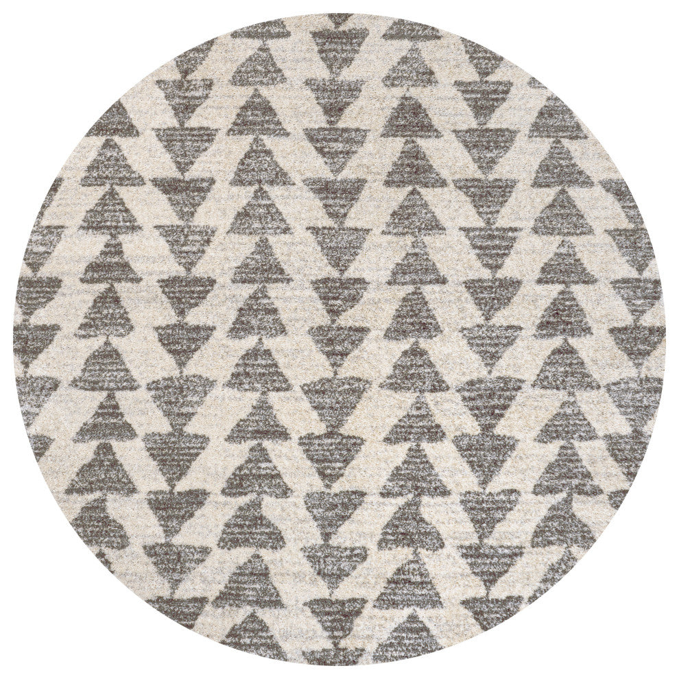 Aisha Moroccan Triangle Geometric Cream/Gray 9' Round Area Rug