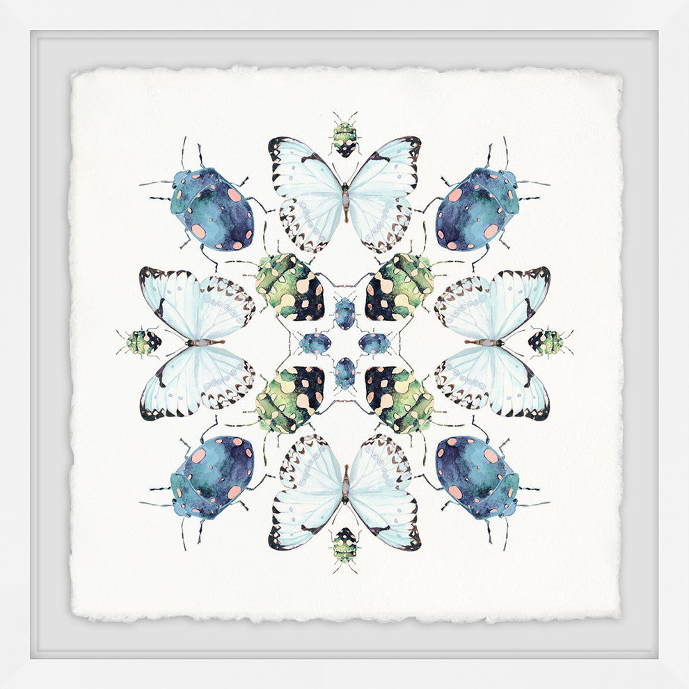 "Beetles and Butterflies" Framed Painting Print, 18"x18"
