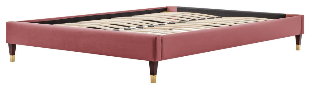 Platform Bed Frame, Queen Size, Velvet, Pink, Modern Contemporary, Bedroom