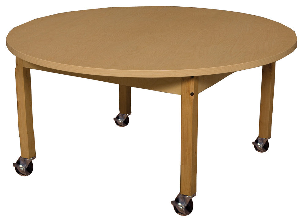Mobile Round High Pressure Laminate Table with Hardwood Legs, 24"