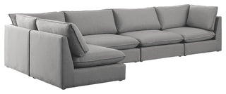 Mackenzie Linen Textured Fabric 5-Piece Modular L-Shaped Sectional, Grey