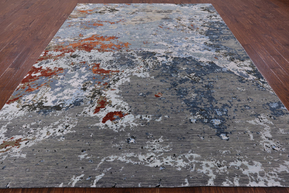 8' 0" X 10' 1" Modern Wool and Silk Hand Knotted Rug Q7182