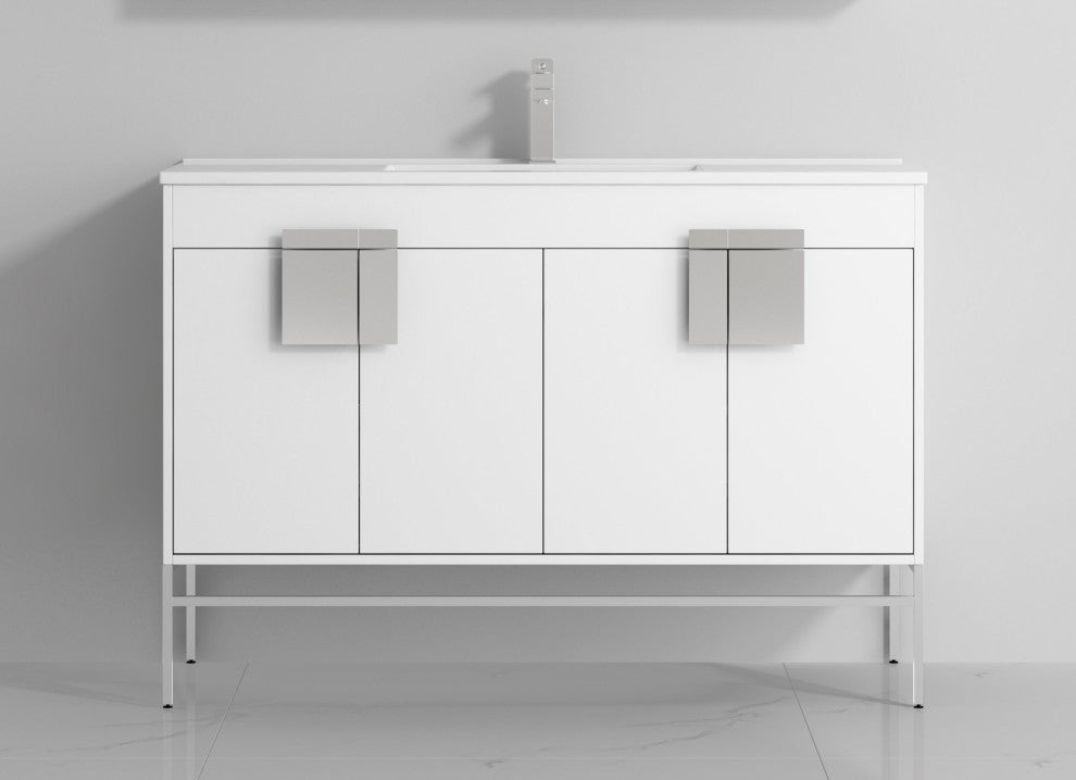 47" Kuro Minimalistic Single Sink Vanity, White, No Medicine Cabinet