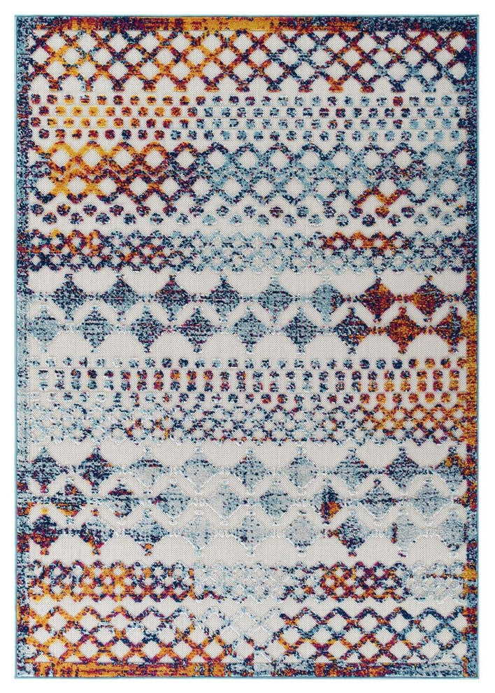 Vintage Abstract Diamond Moroccan Trellis 5x8 Indoor and Outdoor Area Rug