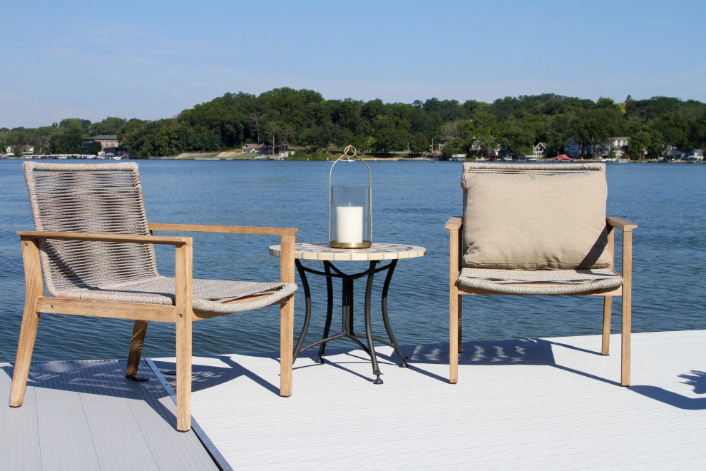 Rope and Gray Wash Eucalyptus Lounge Chair With Olefin Pillow, Set of 2, Wheat Rope