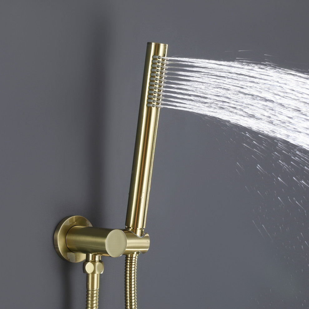 Rain Shower System with Hand Shower-Includes Rough-In Valve, Brushed Gold