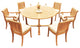 7-Piece Outdoor Patio Teak Dining Set: 60" Round Table, 6 Giva Arm/Armless Chair