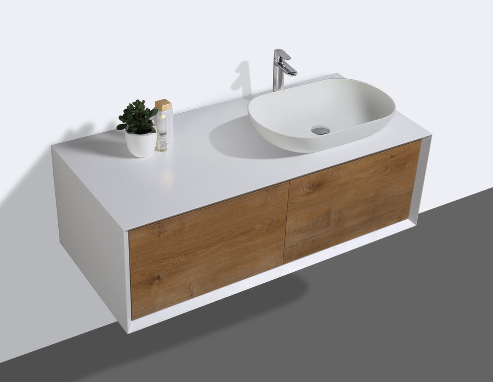 Alma-Fiona 48"  Nature finish Floating Vanity With One Sink, Right