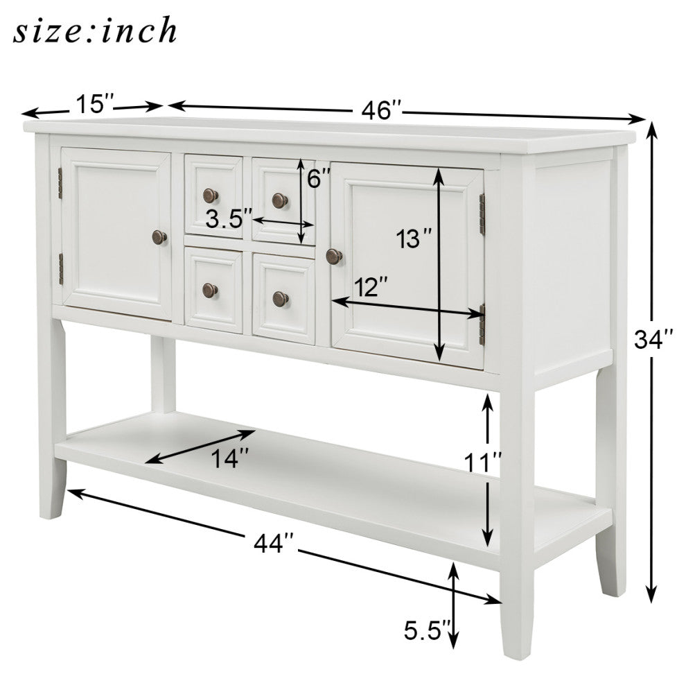TATEUS 46" Console Table Buffet Sideboard Storage Drawers Cabinets Sofa Tables, White