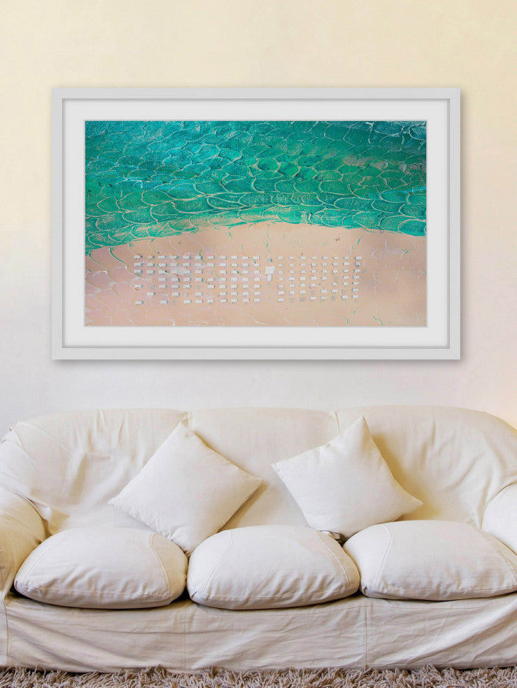"White Umbrella Beach" Framed Painting Print, 45"x30"