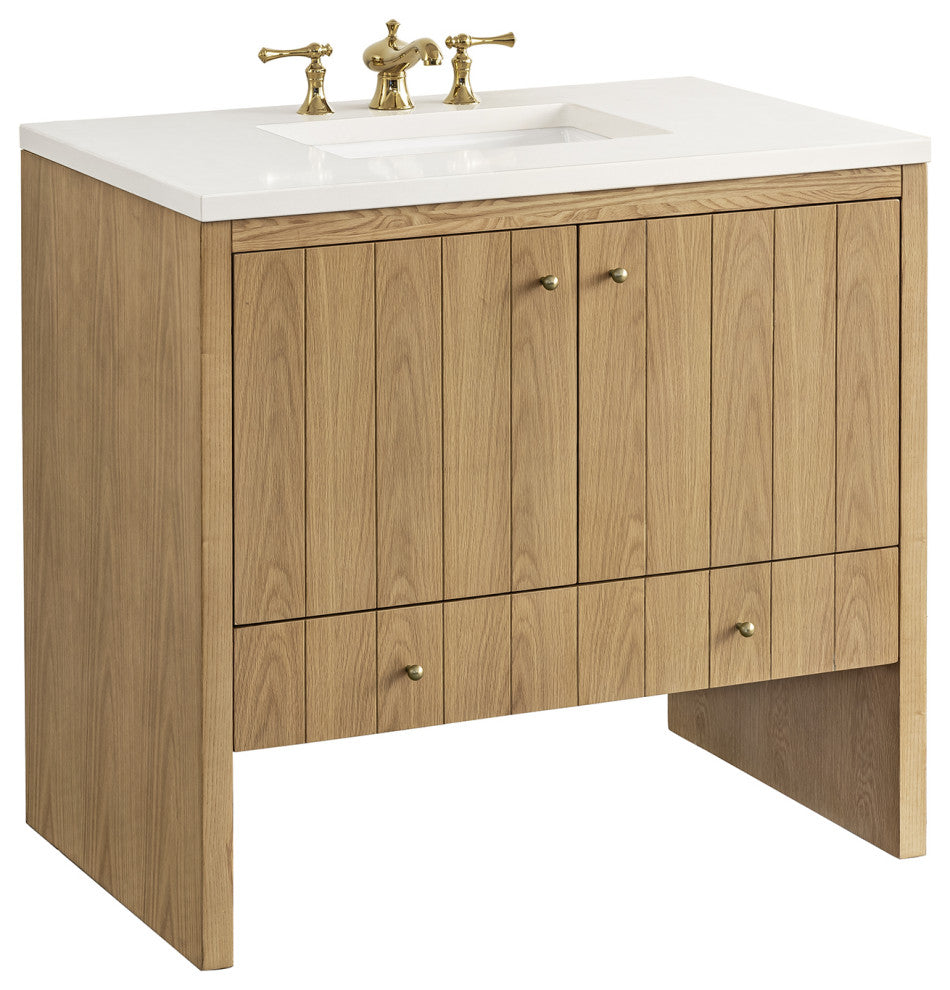 Hudson 36" Single Vanity, Light Natural Oak,  White Zeus Quartz Top