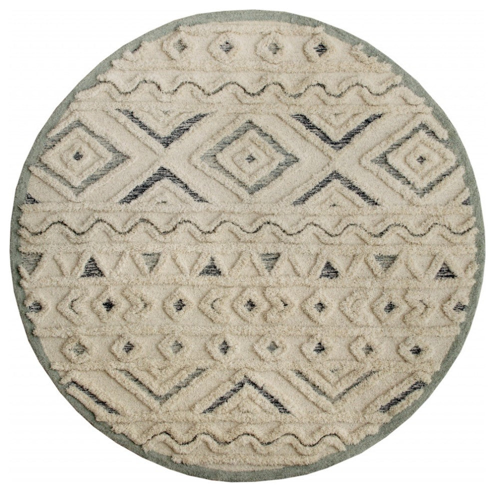 6' Round Cream Modern Geometric Area Rug