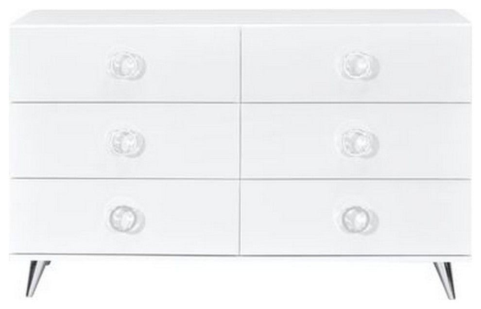 Benzara BM262175 Dresser With 6 Drawers and Angled Metal Feet, White
