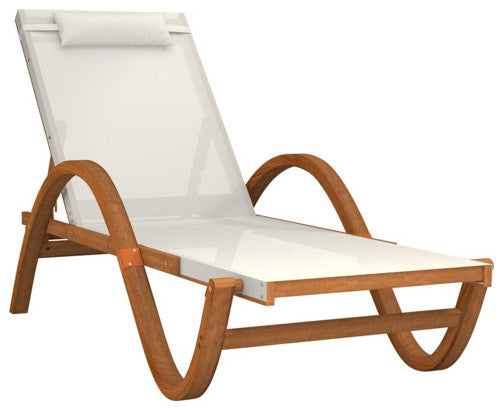 vidaXL Sun Lounger Chair with Pillow White Textilene and Solid Wood Poplar