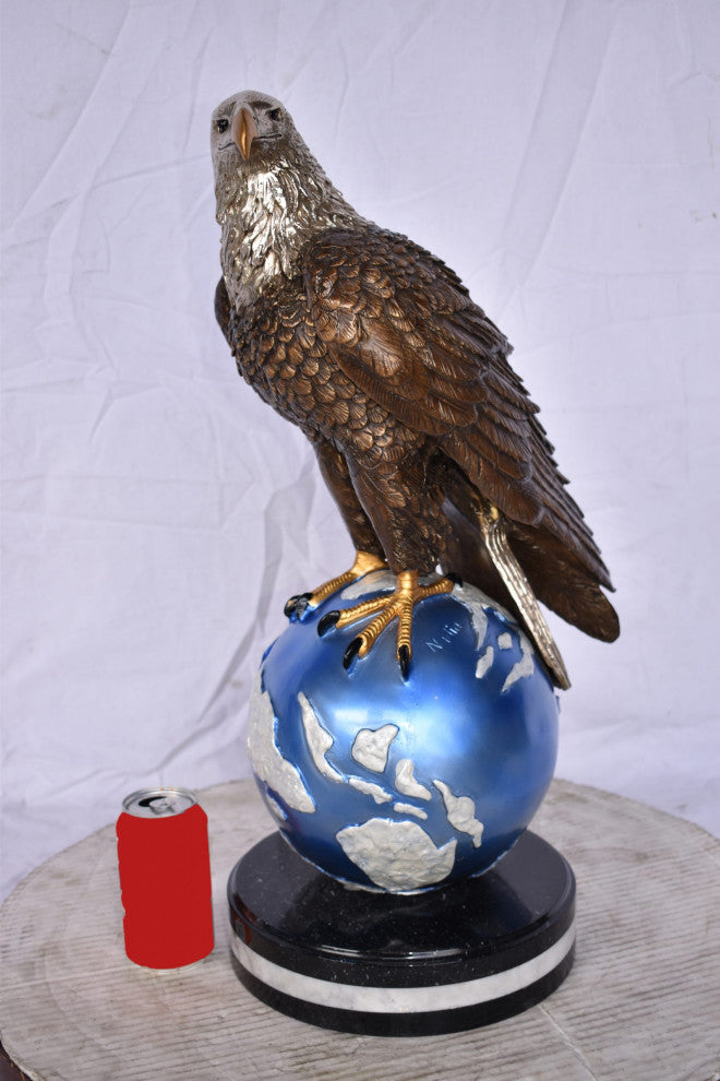 Bald Eagle Standing on a Blue Globe Bronze Statue Size: 17" x 9" x 23"H