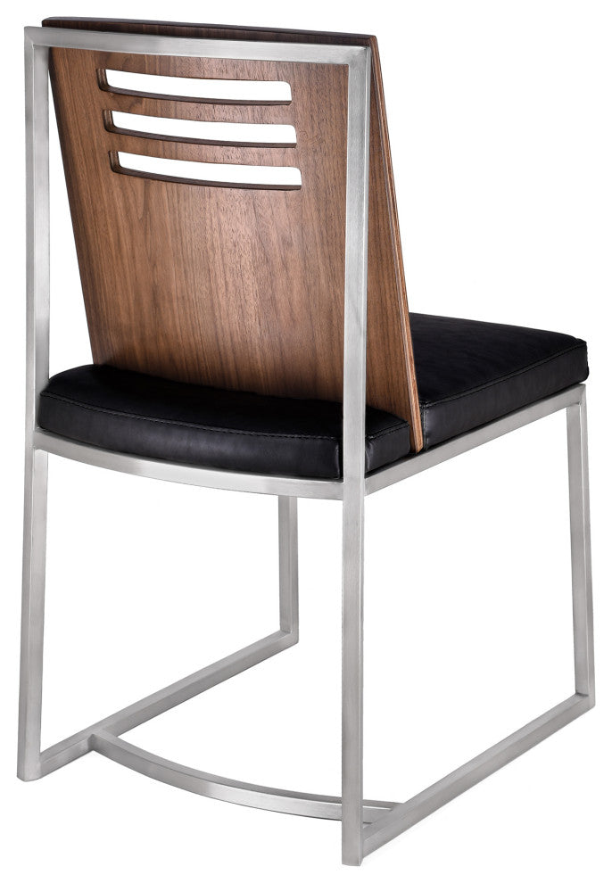 Oxford Dining Chair In Brushed Stainless Steel In Black Faux Leather, Set of 2