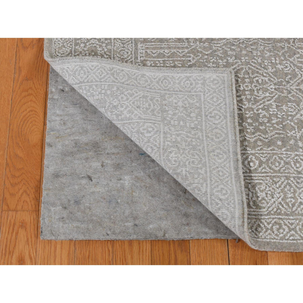 Dorian Gray Wool and Plant Based Silk Fine Jacquard Hand Loomed Rug 5'9"x9'