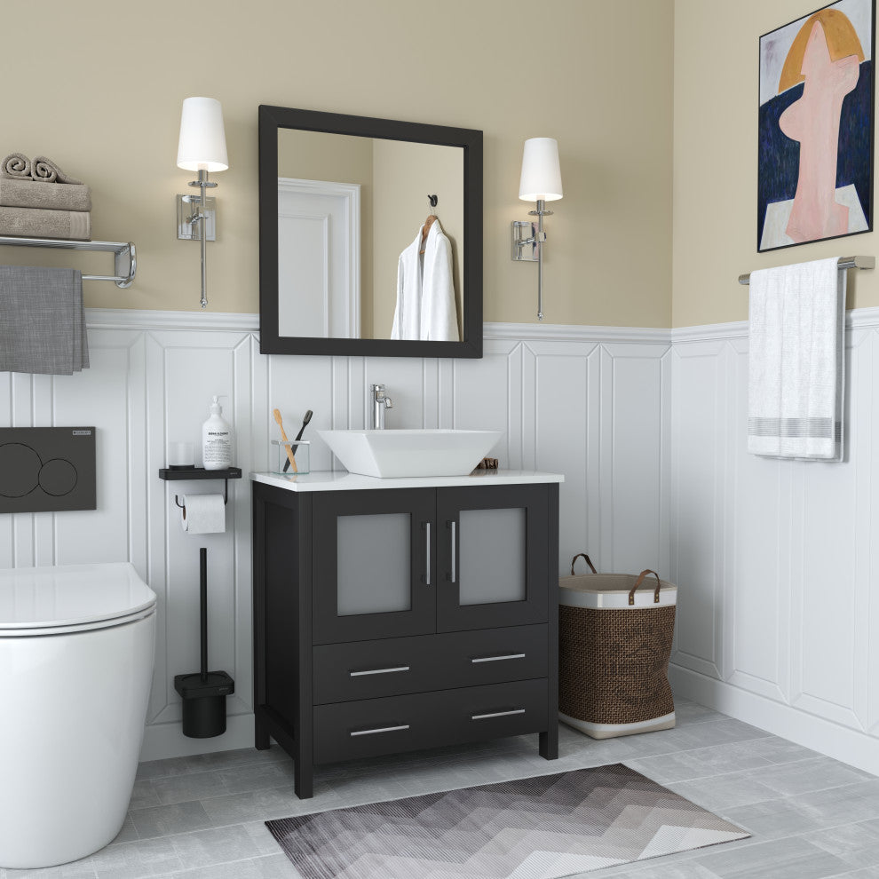 Vanity Art Vanity Set With Vessel Sink, Espresso, 30", Led Touch-Switch Mirror