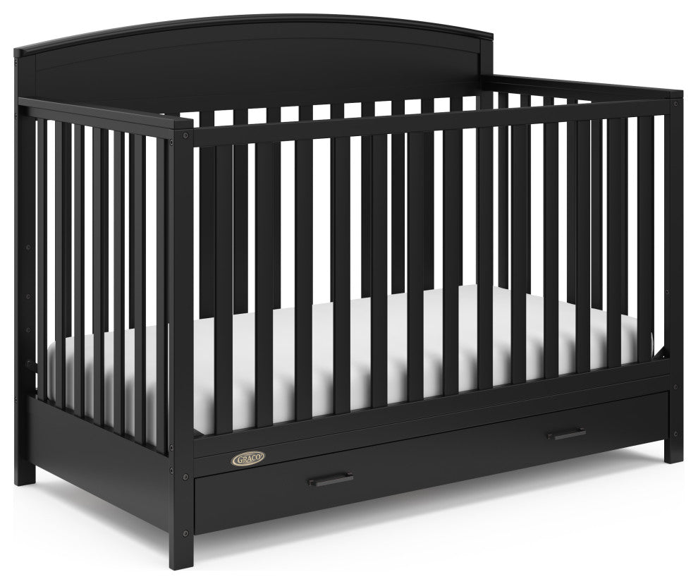 Graco Benton 5-in-1 Convertible Crib With Drawer, Black, Converts to Toddler Bed