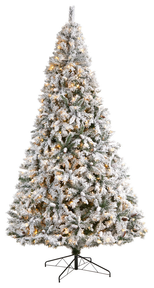 10' Flocked White River Mountain Pine Artificial Christmas Tree With Pinecones