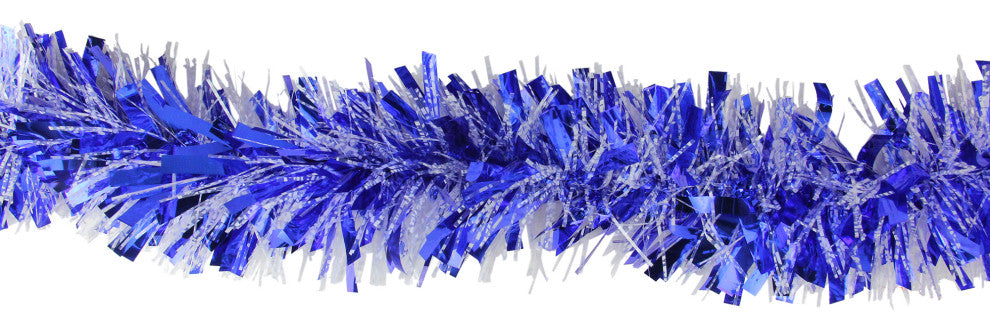 12' Blue Snowblush Wide Cut Christmas Tinsel Garland Unlit