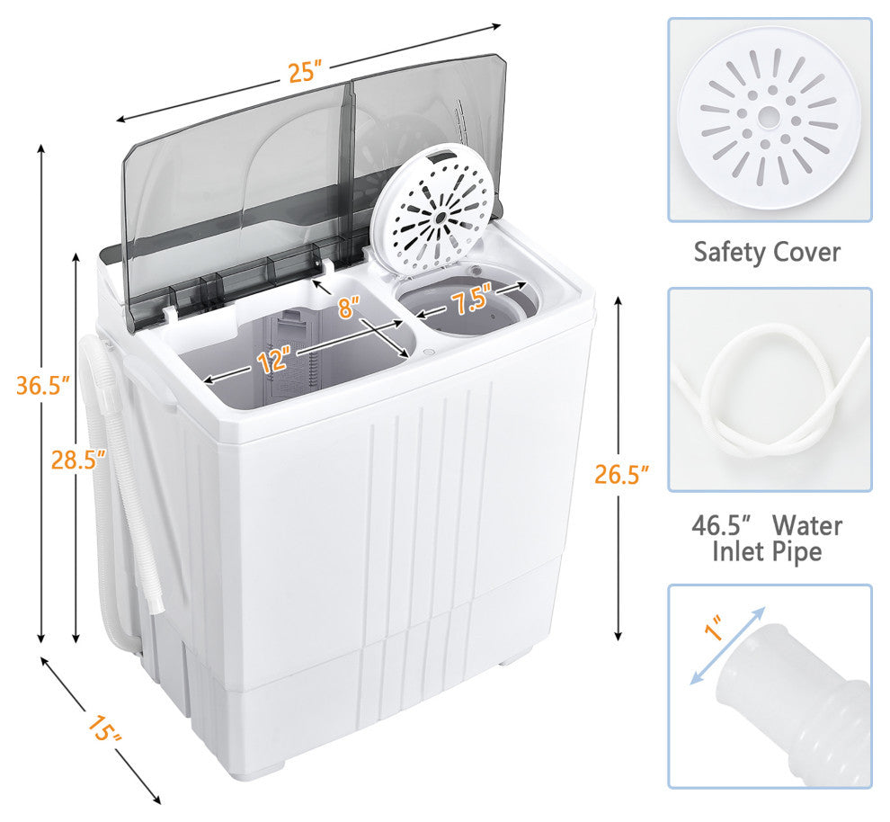 Costway 21LBS Portable Compact Mini Twin Tub Washing Machine Drain Pump Spinner