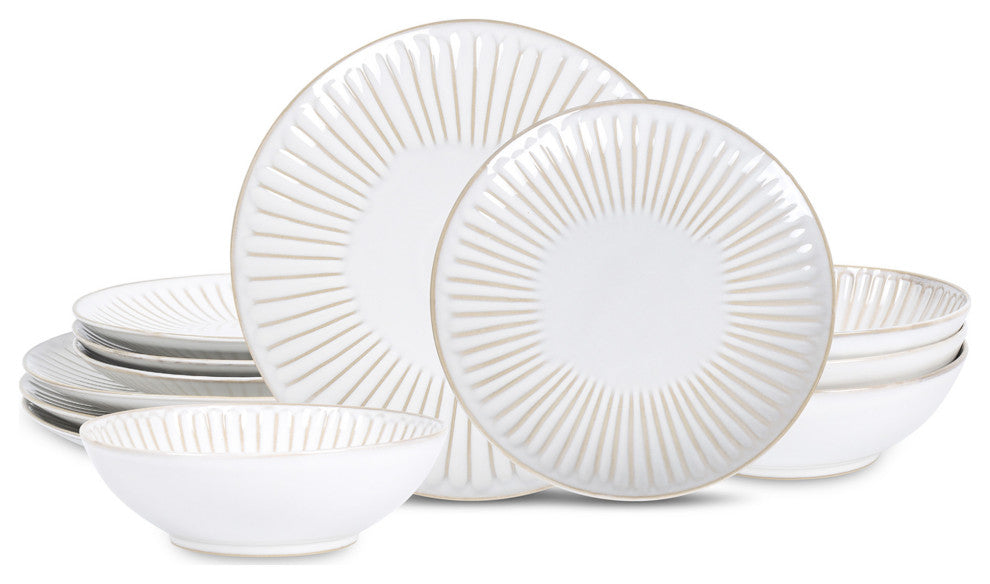 Stone Lain Linea Stoneware 12-Piece Dinnerware Set, White