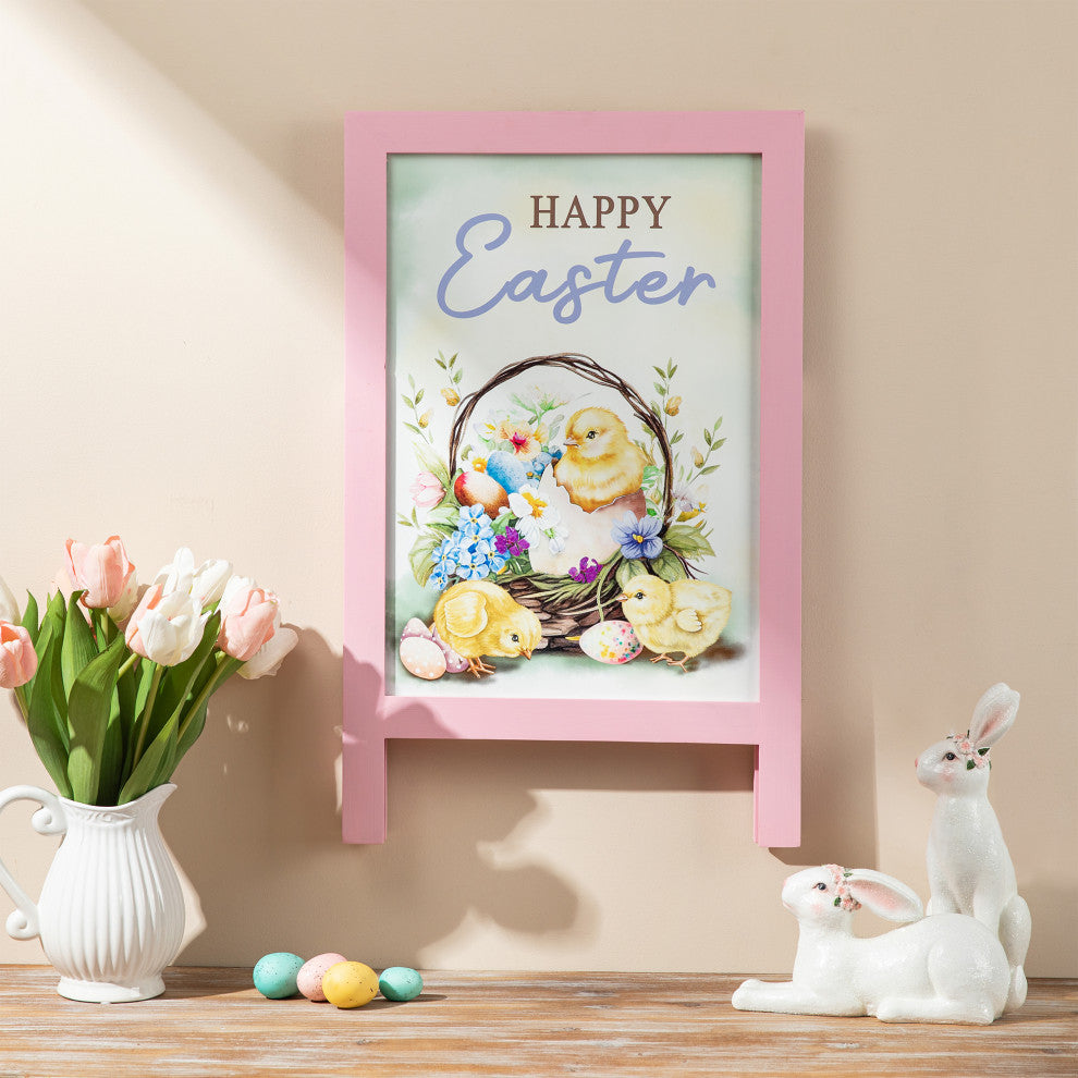 24"H Easter Wooden Chicks Easel Porch Sign