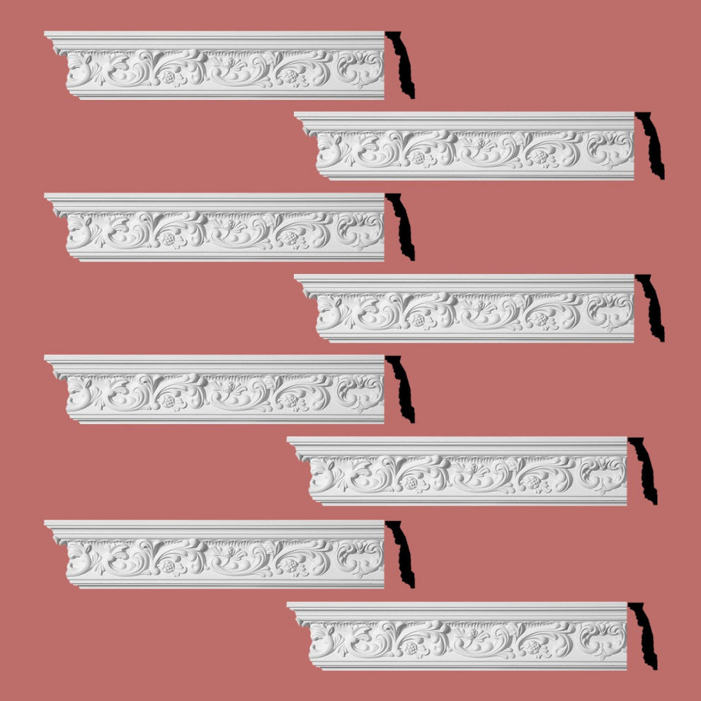 Ornate Cornice White Urethane Cannes Design 8 Pieces Totaling 752" Length
