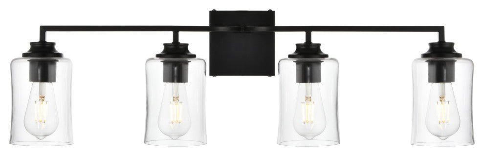 4 Light Black And Clear Bath Sconce
