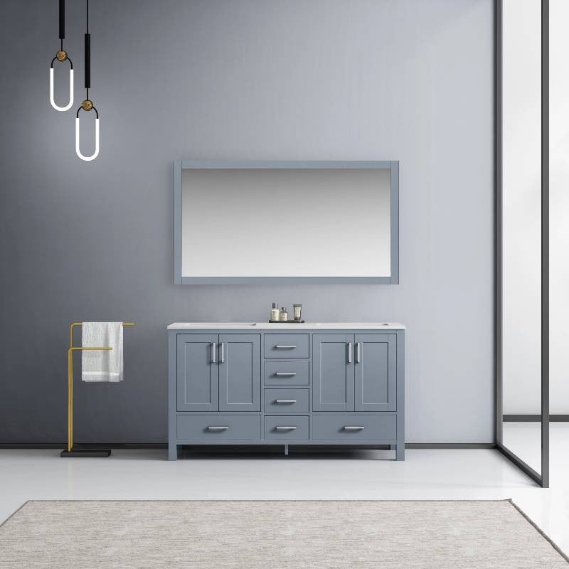 Jacques 60" Dark Grey Double Sink Vanity with Quartz Top, With Faucet and Mirror