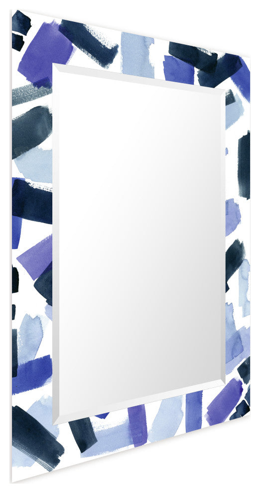 "Cerulean"Beveled Mirror on Printed Abstarct Tempered Art Glass, 40x30"