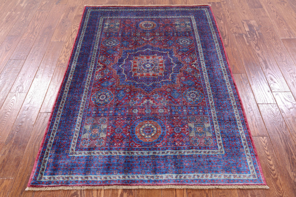 4' 0" X 5' 9" Hand Knotted Geometric Mamluk Wool Rug - Q12265