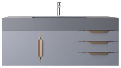 CastelloUSA Amazon 48" Wall Mounted Vanity Set, Gray, Gray Top, Gold Handles