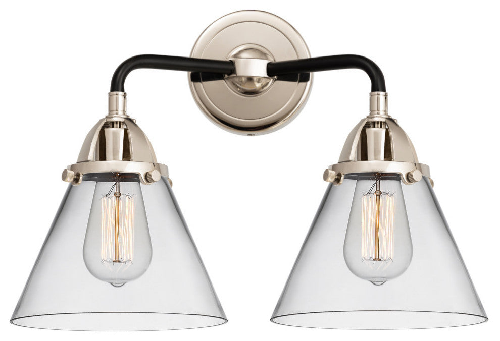 Large Cone Bath Vanity Light, Black Polished Nickel, Clear, Clear