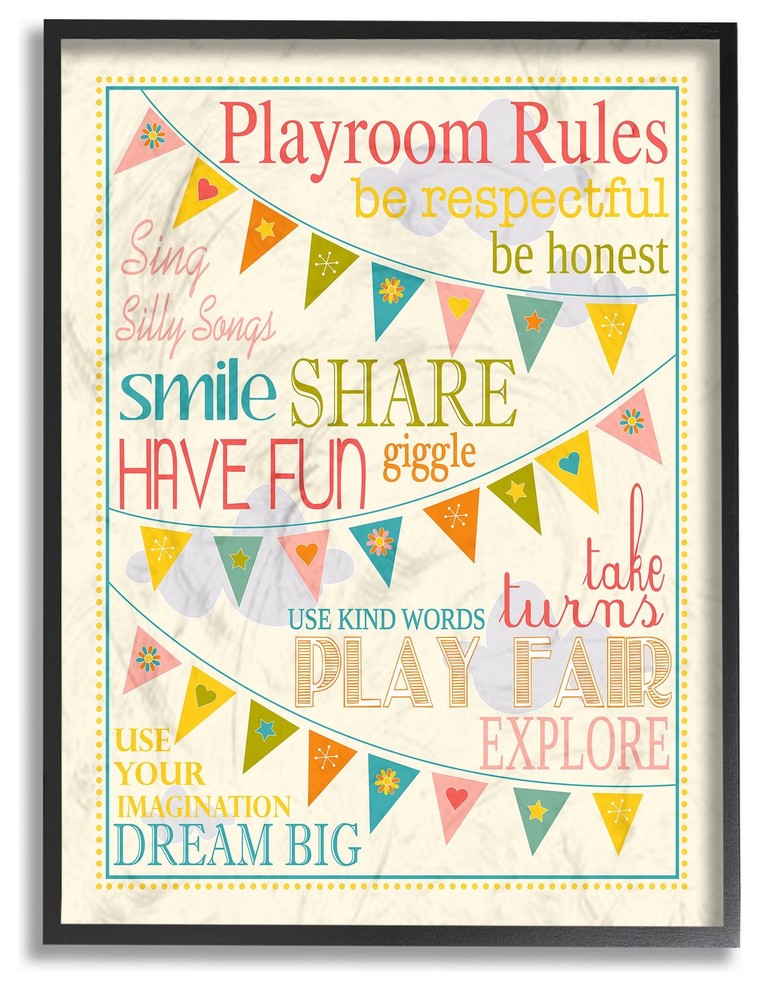 Stupell Industries Playroom Rules with Pennants in Pink, 11 x 14