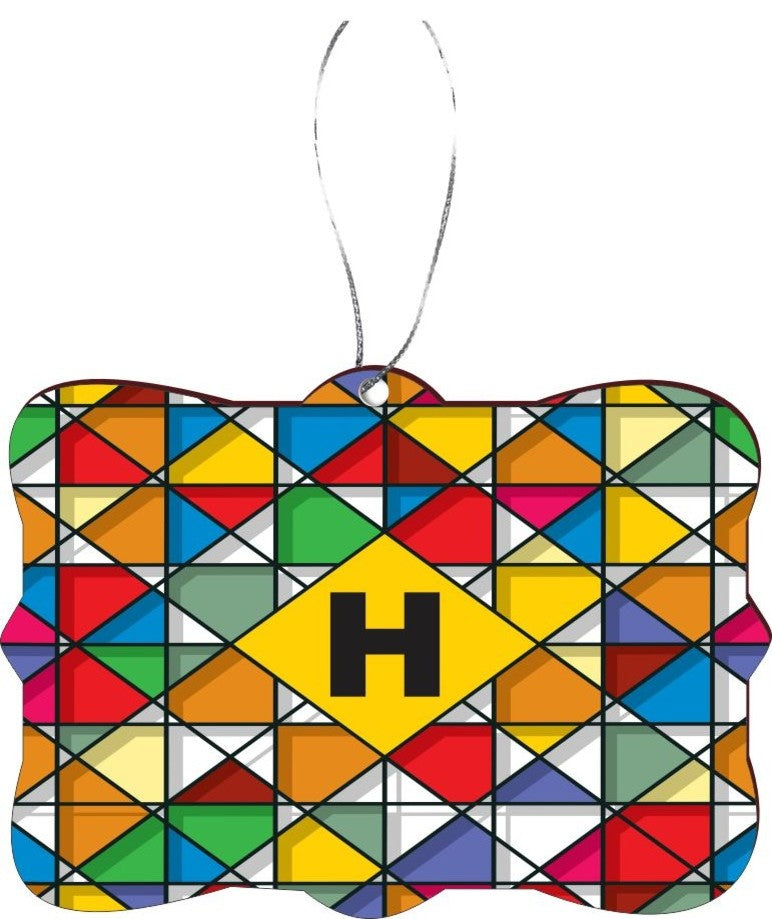 Letter H Monogram Colors Stained Glass Rectangle Design Christmas Tree Ornament