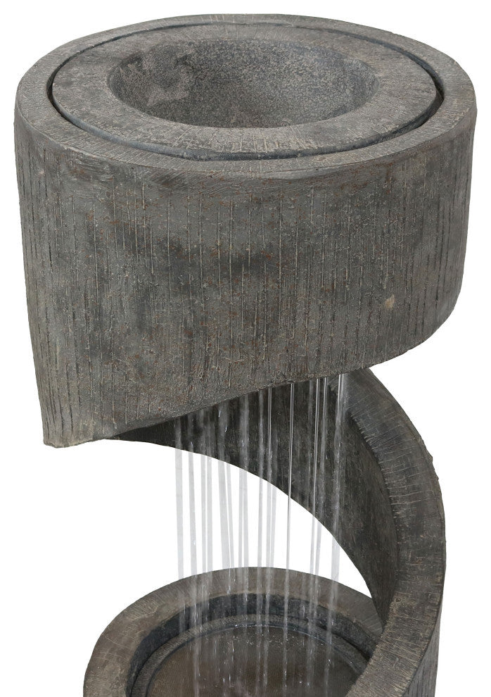 Sunnydaze Showering Spiral Outdoor Water Fountain 31" Water Feature With LED