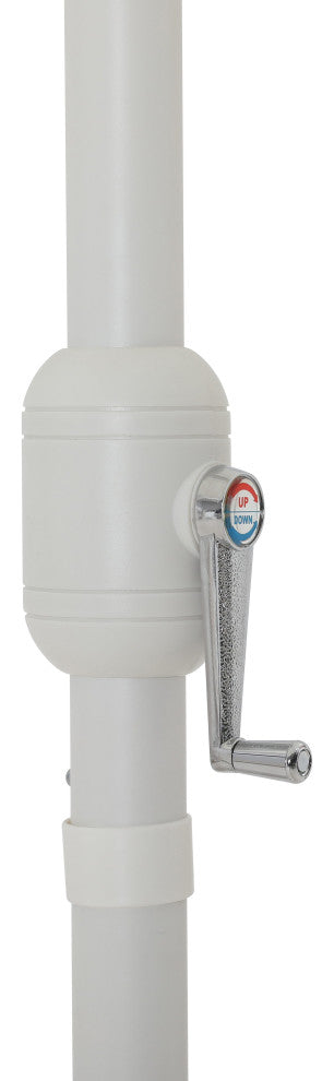 Fiji Patio Umbrella and Base, White, Matte White Pole, Teak Belize Base