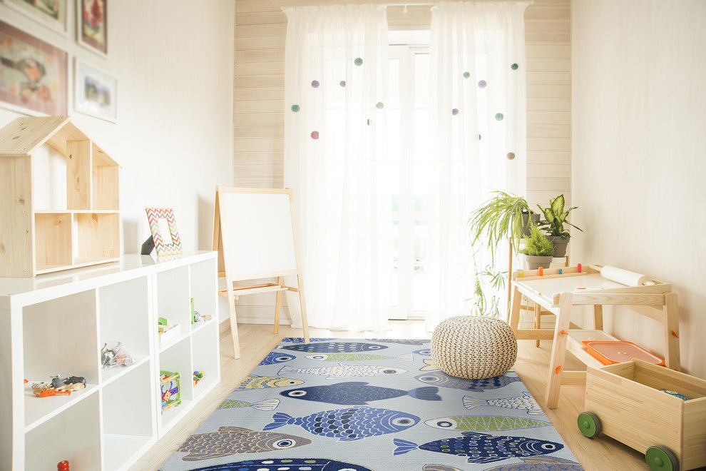 Sonesta Lt Blue Sea Of Fish Rug, 20"x30"
