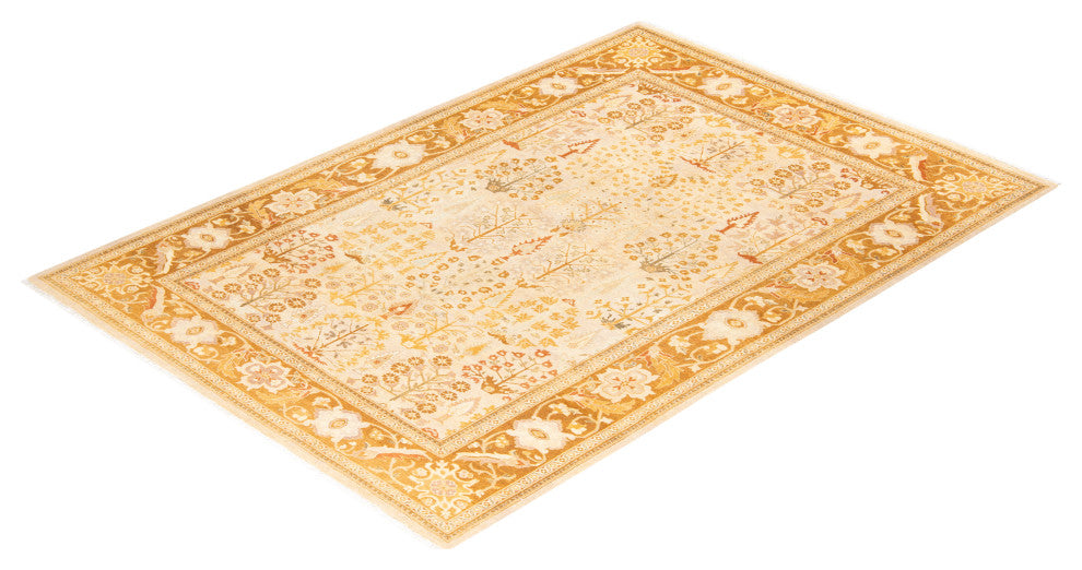 Eclectic, One-of-a-Kind Hand-Knotted Area Rug Ivory, 6' 1" x 8' 10"