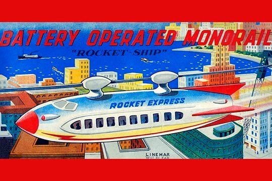 Battery Operated Monorail "Rocket Ship" - Gallery Wrapped Canvas Art 28" x 42"