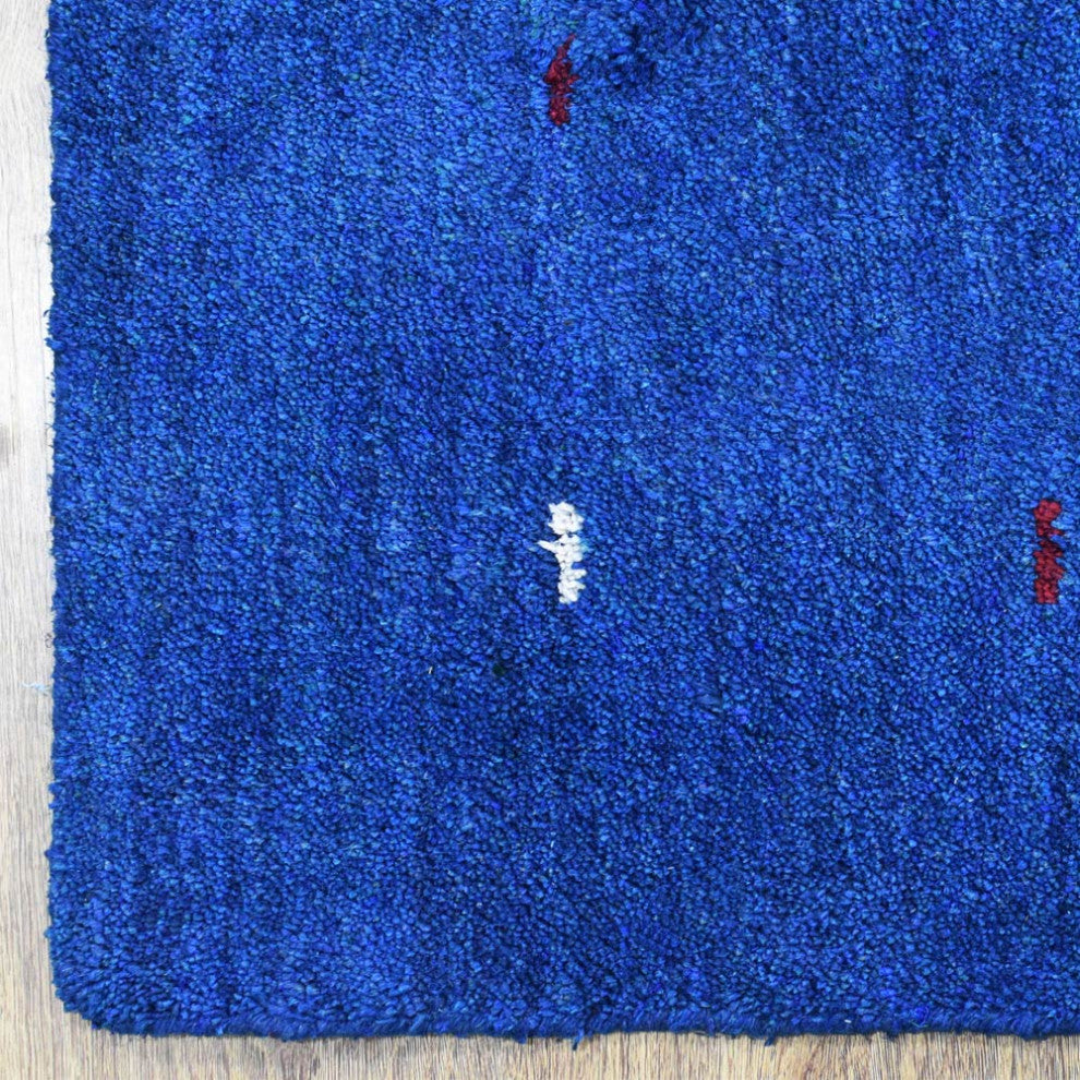 Hand Knotted Loom Silk Mix Area Rug Contemporary Blue