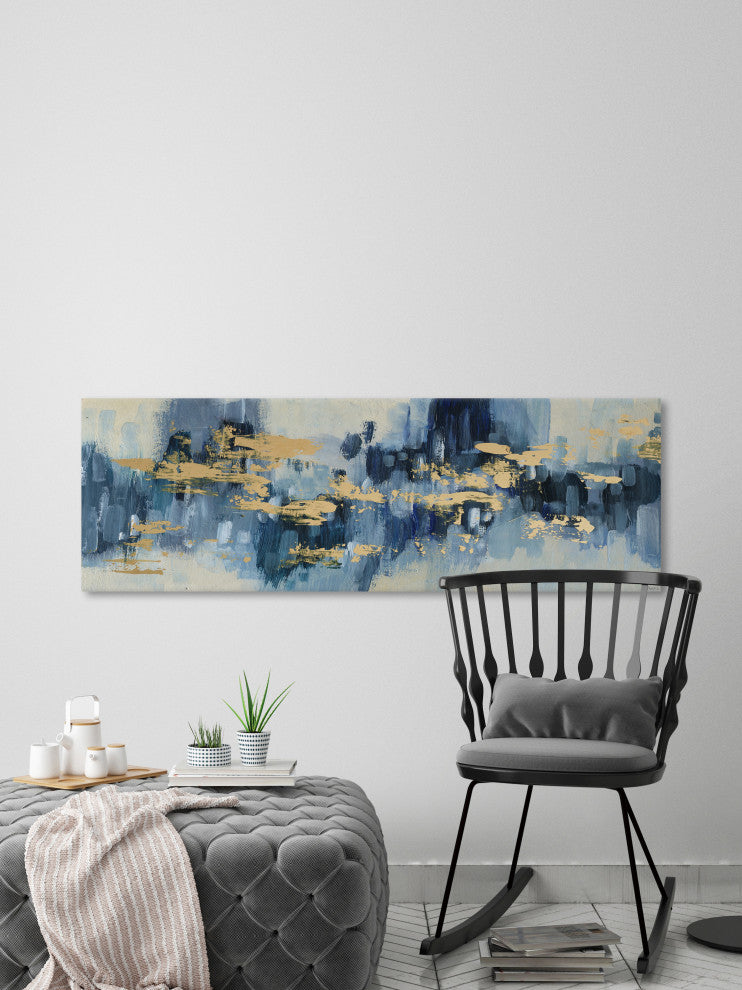 "Gold Water Reflection" Painting Print on Wrapped Canvas, 30"x10"