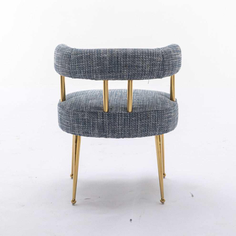 SEYNAR Mid-Century Modern Open-Back Linen Fabric Dining Chair with Gold Legs, Navy