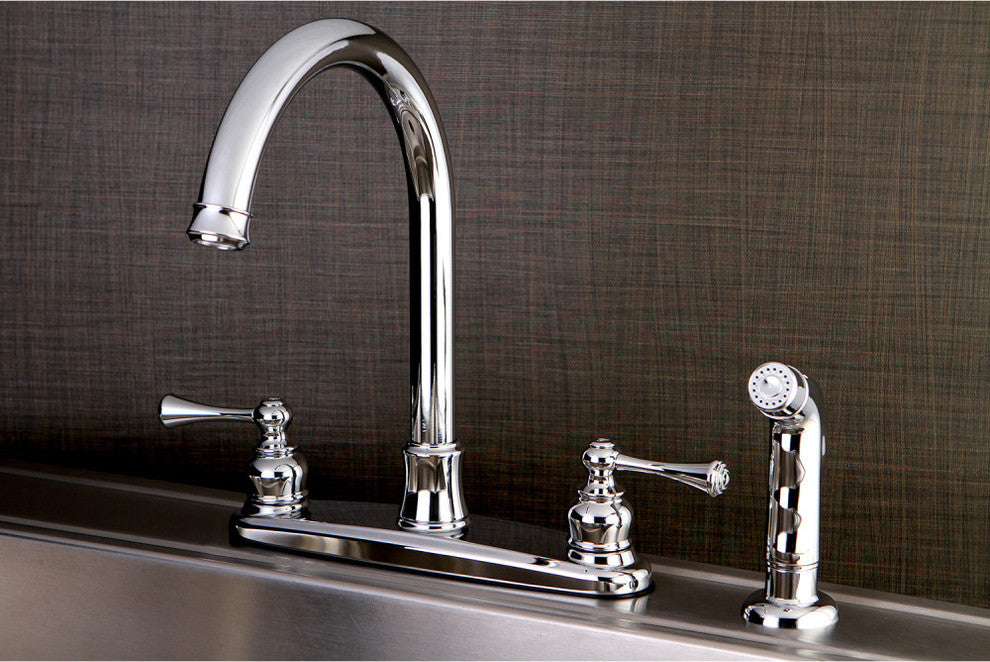 8" Centerset Kitchen Faucet, Sprayer, Polished Chrome